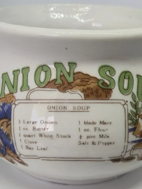 Vintage Ceramic Recipe Soup Mug Set Onion & Chicken Soup Crocks Illustrated - Picture 3 of 16